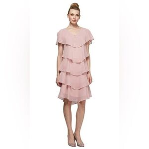 SL Fashions 1175251 Tiered Rhinestone Short Formal Dress in Faded Rose
